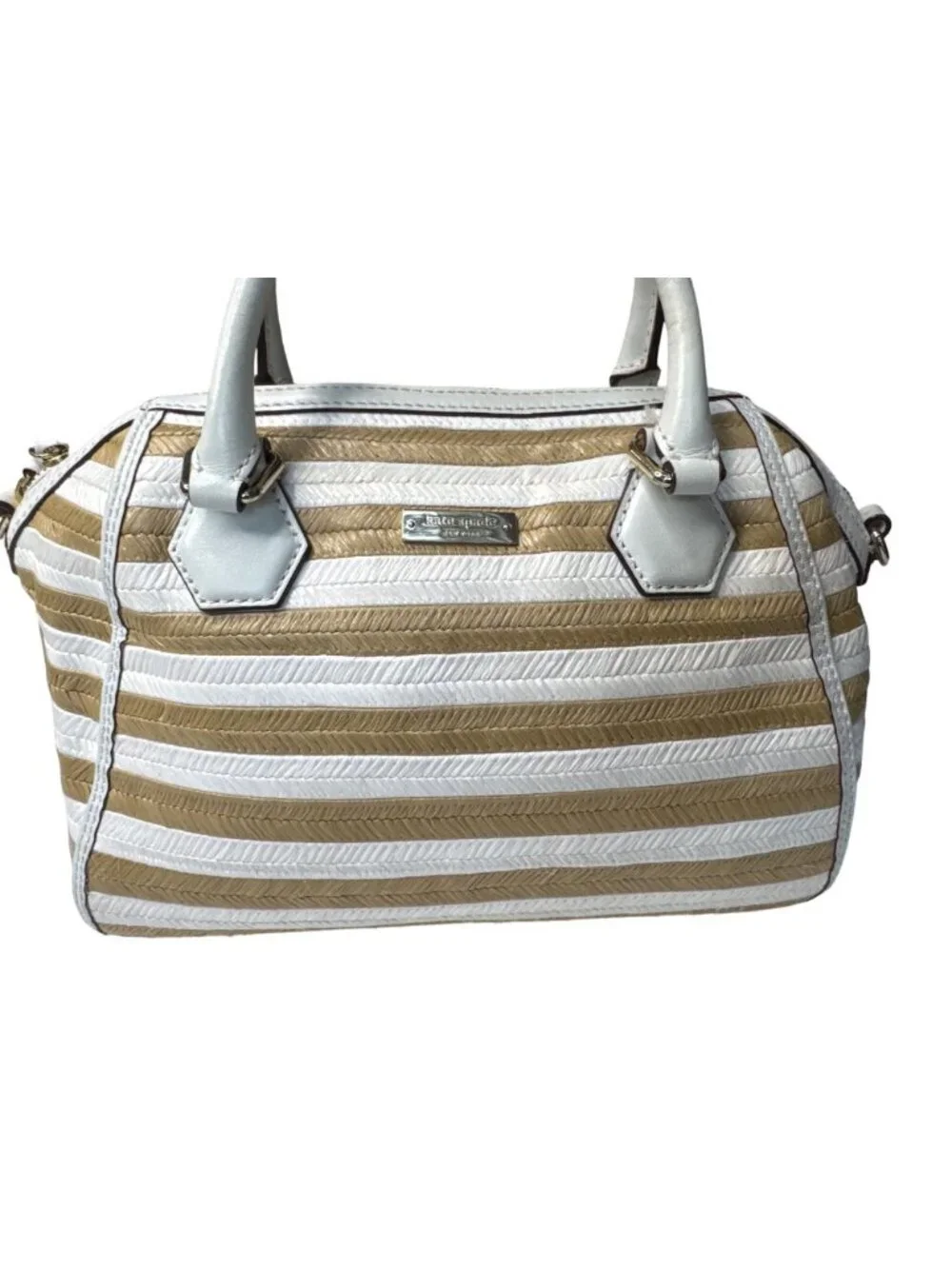 Kate Spade New York Catherine Street Pippa Handbag Striped Straw & White Leather